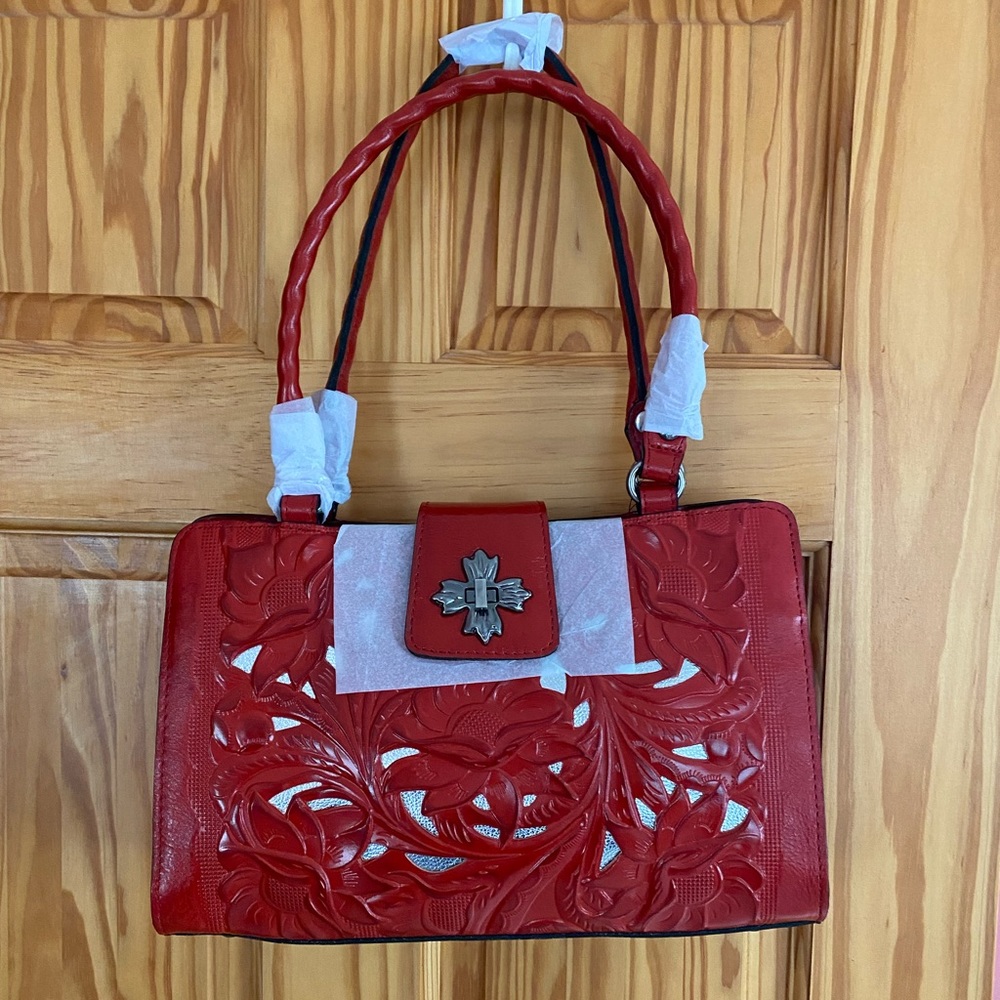 Patricia Nash leather Rosina artisan multi pocket satchel